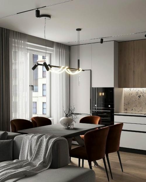 Лаконичный и очень стильный интерьер кухни - гостиной. 04