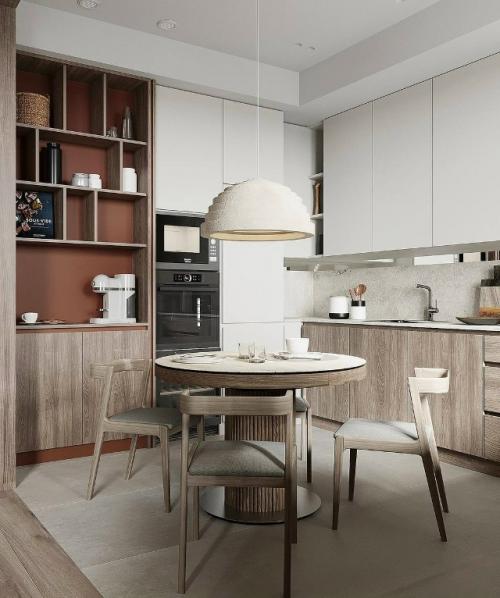 Интерьер кухни гостиной от Ольги мудряковой впечатляет своей светлой и лаконичной концепцией. 03