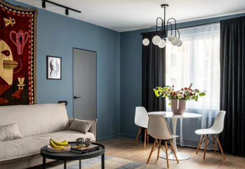 Цветной интерьер 1-комнатной квартиры 51, 7 м 2 (54, 6 м 2 с лоджией) в ЖК настроение в Москве.  