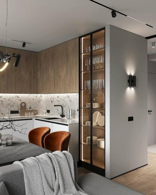 Лаконичный и очень стильный интерьер кухни - гостиной. 02