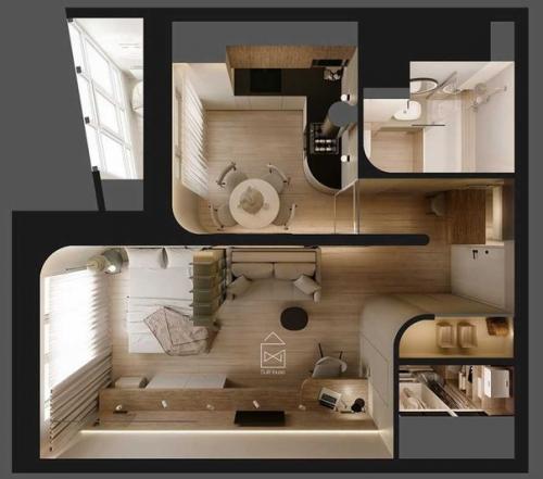 Современный монохромный интерьер однокомнатной квартиры площадью 36 кв. 09