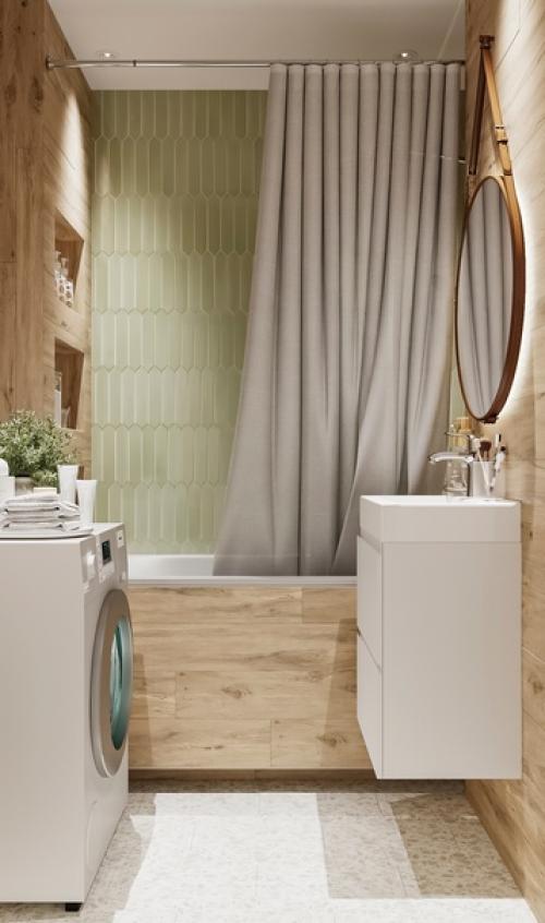 Рендер ванной в двухкомнатной квартире для молодой семьи. 04