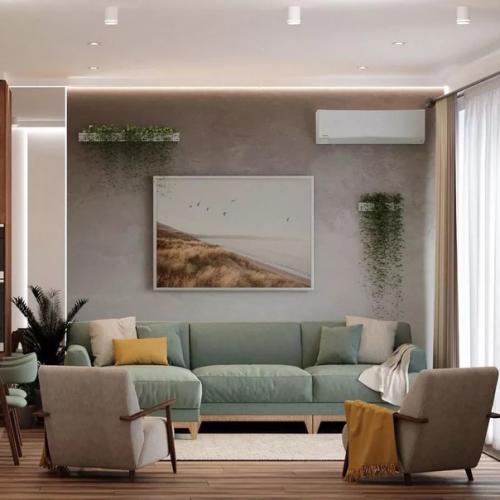 Дизайн кухни - гостиной площадью в эко - стиле. 03