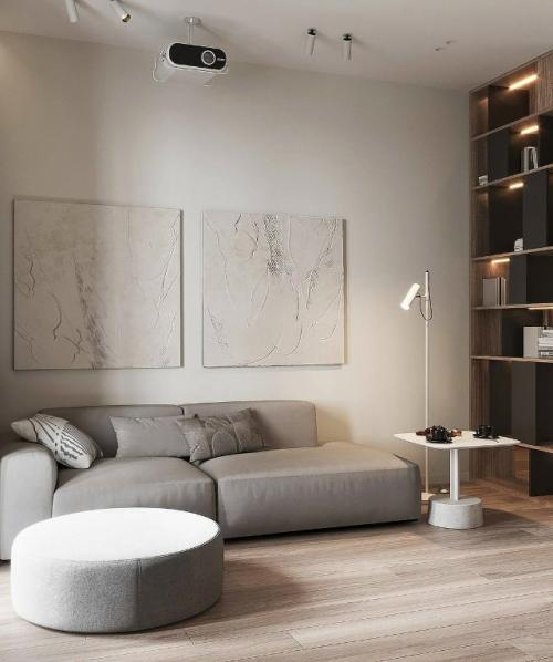 Интерьер кухни гостиной от Ольги мудряковой впечатляет своей светлой и лаконичной концепцией. 04