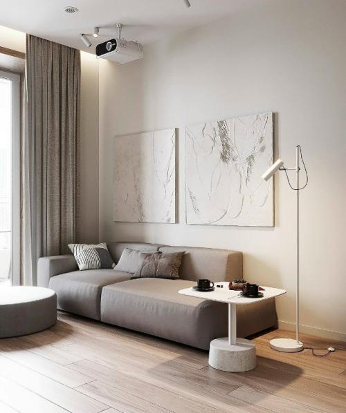 Интерьер кухни гостиной от Ольги мудряковой впечатляет своей светлой и лаконичной концепцией. 02