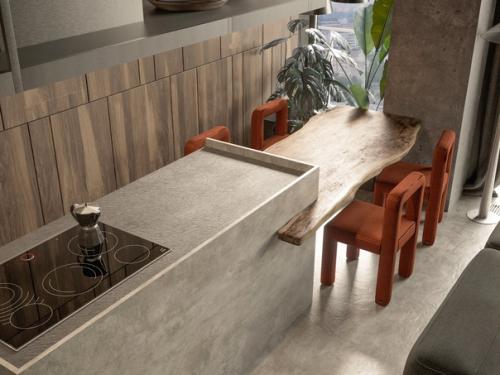 Брутальный дизайн интерьера панорамной кухни/гостиной. 02