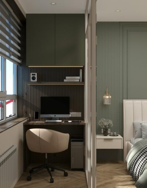 Часть 3. спальня с рабочим столом на лоджии ЖК Бугров. 02