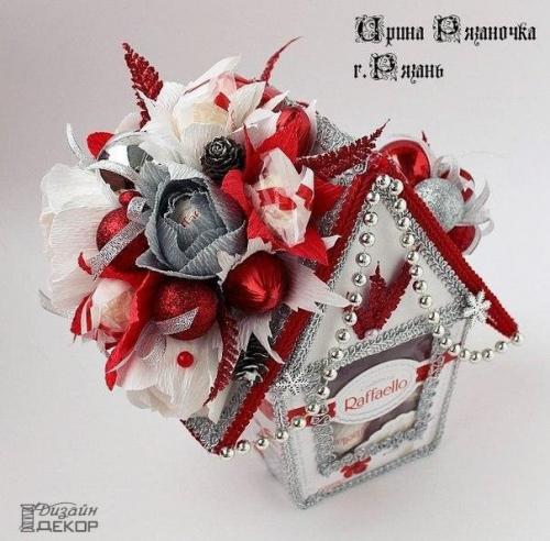 Новогодний домик из коробки Raffaello. 09