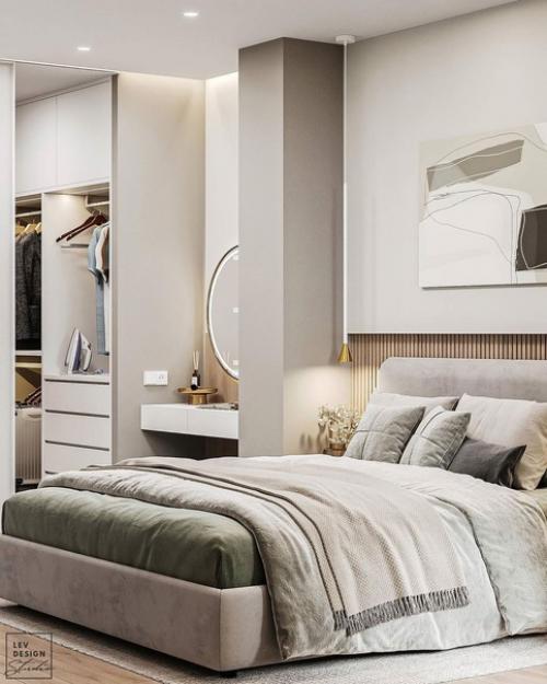 Интересная идея оформления гардеробной комнаты в спальне. 01