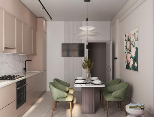 Проект кухни пудрового цвета для эксклюзивной мамы героини. 03