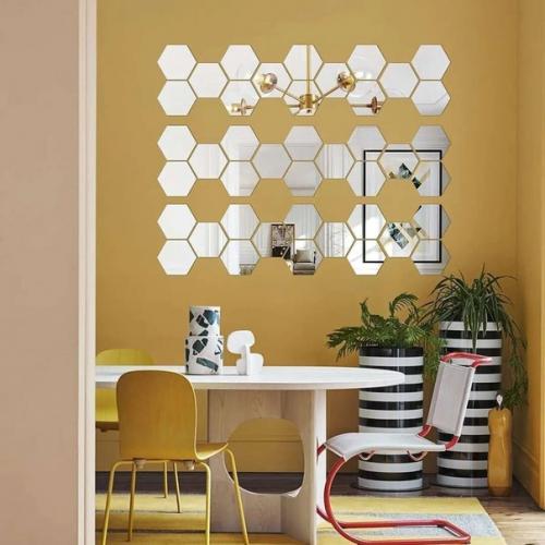 Зеркальные интерьерные наклейки для мебели Соты 10 шт - 16x18, 5 см. 02