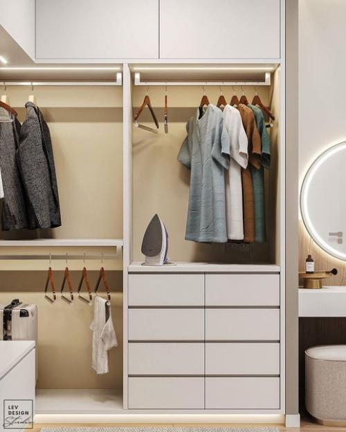 Интересная идея оформления гардеробной комнаты в спальне. 05