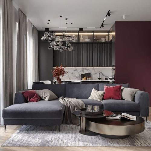 Кухня - гостиная.  Основное пожелание наших заказчиков - яркая цветовая палитра. 01