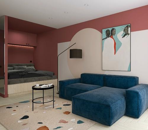 Проект квартиры - студии 37 м 2 в ЖК Ilona в Санкт-петербурге.  