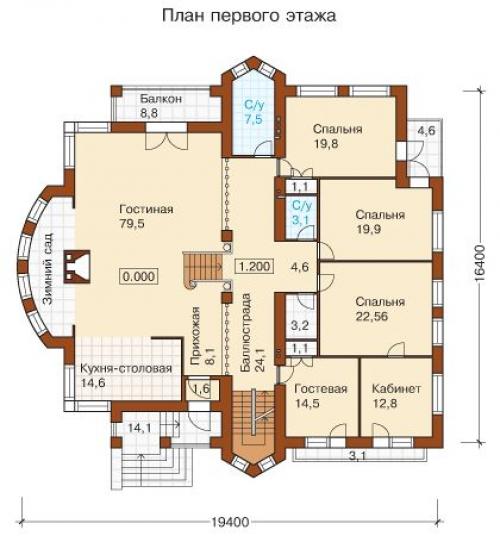 Проект индивидуального жилого дома, со стенами из газобетона с оштукатуриванием внутренняя планировка проста и лаконична. 02