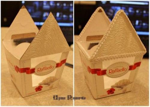 Новогодний домик из коробки Raffaello. 03