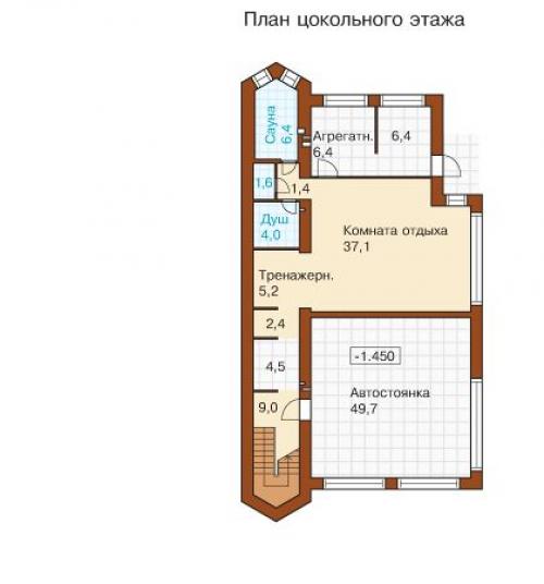 Проект индивидуального жилого дома, со стенами из газобетона с оштукатуриванием внутренняя планировка проста и лаконична. 01
