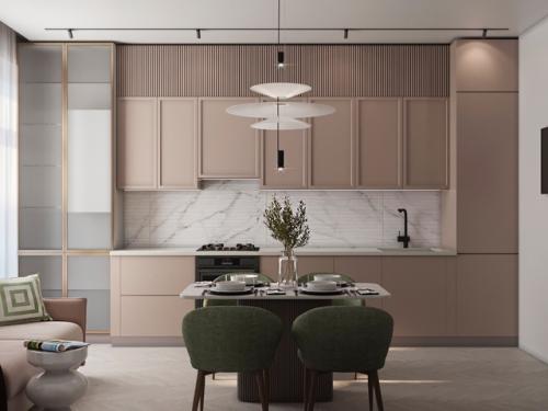 Проект кухни пудрового цвета для эксклюзивной мамы героини. 05