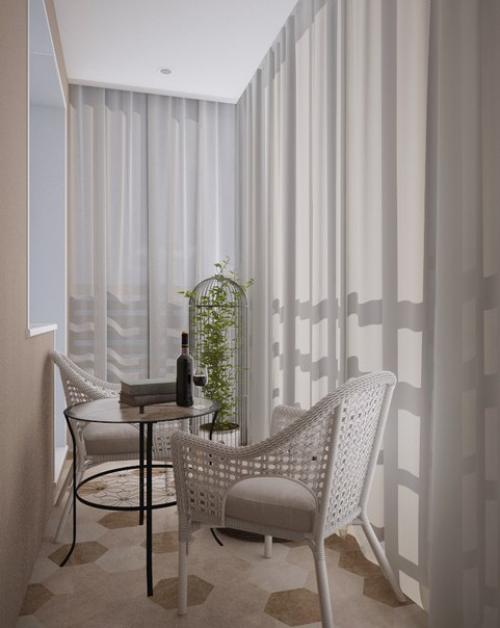 Совмещенные кухня - спальня и балкон из дизайн - проекта квартиры - студии Безмятежное Утро. 02