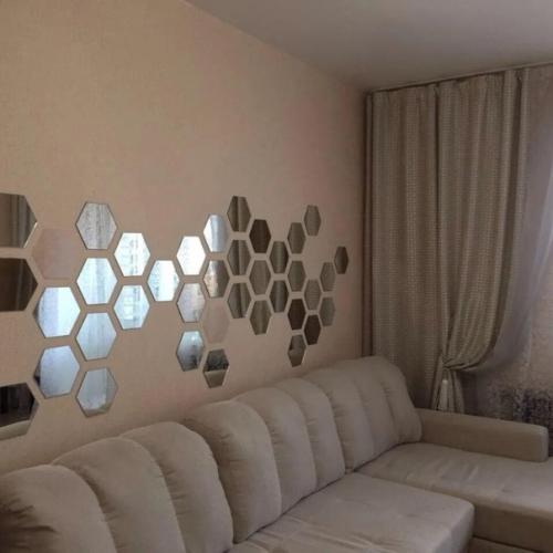 Зеркальные интерьерные наклейки для мебели Соты 10 шт - 16x18, 5 см. 03