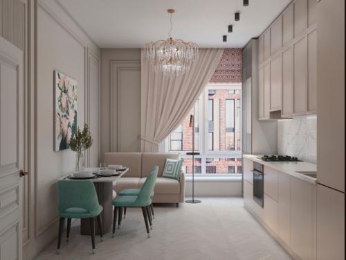 Проект кухни пудрового цвета для эксклюзивной мамы героини. 01