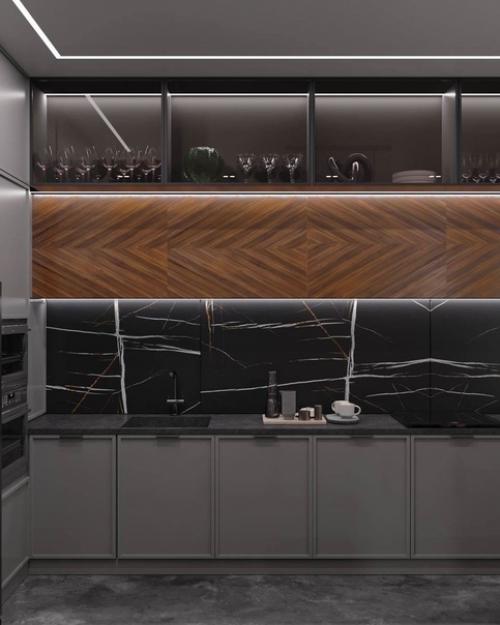 Мы представляем вам кухню - гостиную в серых тонах с яркими акцентами. 03