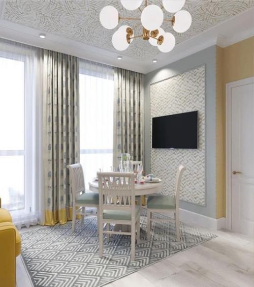 Желтый диван - это яркий акцентный элемент кухни - гостиной, который задает настроение всему интерьеру. 02