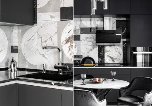 Современный интерьер кухни - гостиной в квартире молодого холостяка в минской новостройке. 03