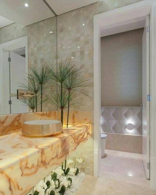 Иcпользование живых цветов в дeкоре ванной комнаты трендом стало. 01