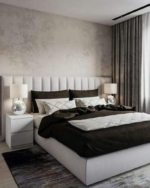 Интерьер спальни.  Как здорово, когда есть возможность в спальне сделать сразу вместительный шкаф или гардеробную. 07