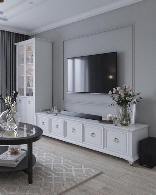 Оформление тв зоны в гостиной. 07