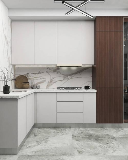 Монохромный дизайн кухни. 01