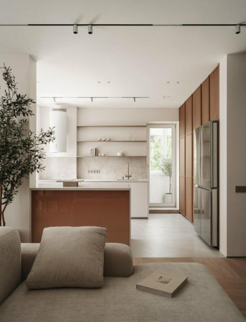 Волнистое изголовье, мягкие линии и много дерева - квартира 90 м в Пушкино оформлена спокойно и функционально для семьи с ребёнком. 01