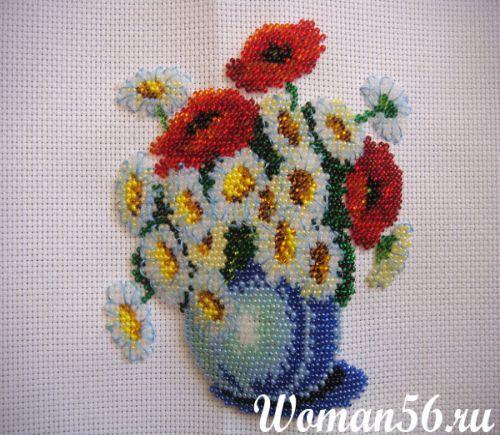 Как вышивать бисером цветочные картины - подробный мк. 09