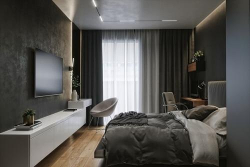 Не стоит бояться тёмных тонов в спальне - это именно то помещение, где можно делать максимально тёмный тон стен и мебели. 03