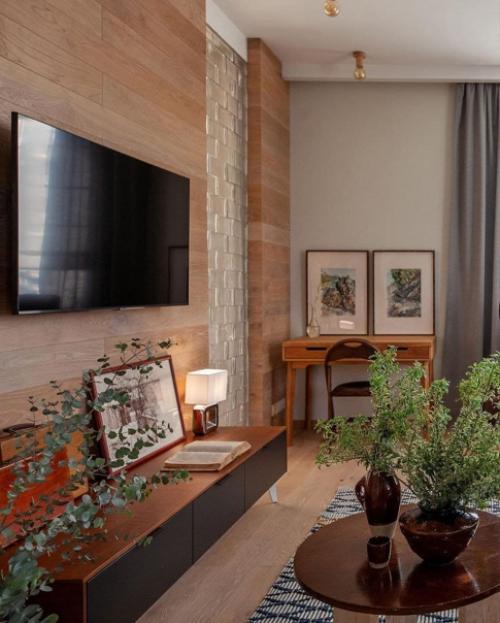 Кухня и гостиная в легком загородном стиле. 06