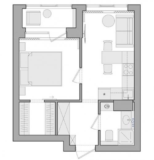 Интерьер компактной квартиры + планировка. 09