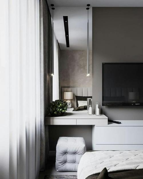 Интерьер спальни.  Как здорово, когда есть возможность в спальне сделать сразу вместительный шкаф или гардеробную. 05