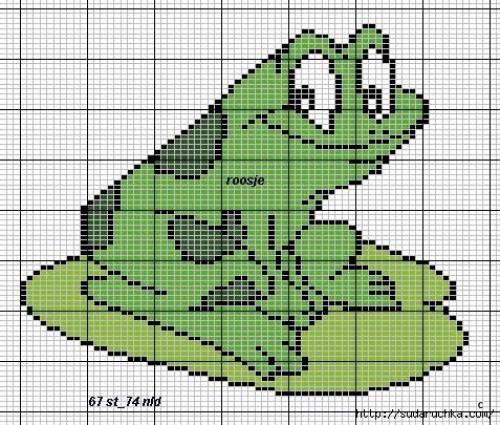 Вышивка крестиком.  Лягушки. 04