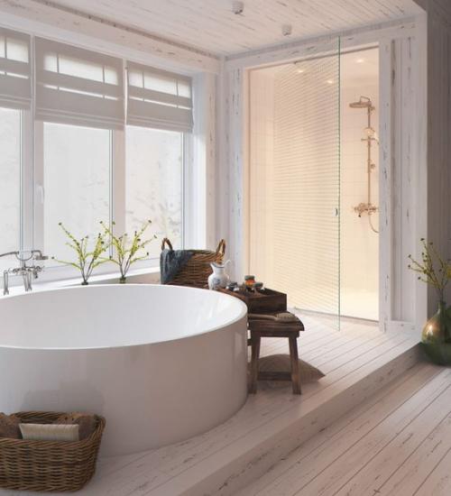 Дерево в дизайне ванной комнаты. 03