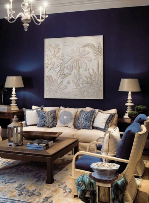 Синий с бежевым в интерьере. 01