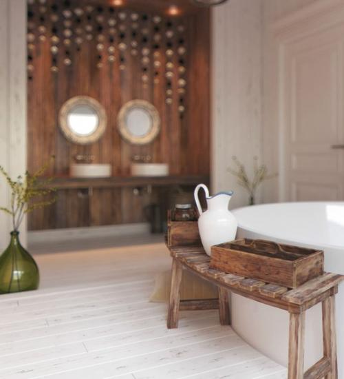 Дерево в дизайне ванной комнаты. 02