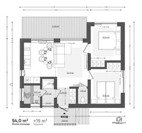 Еще один проект дома в увеличенном варианте 3+ модуля. 08