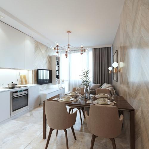 Светлая кухня - гостиная. 01