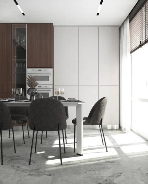 Монохромный дизайн кухни. 03