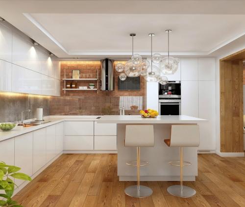 Мы оцениваем интерьер это просторной кухни. 01