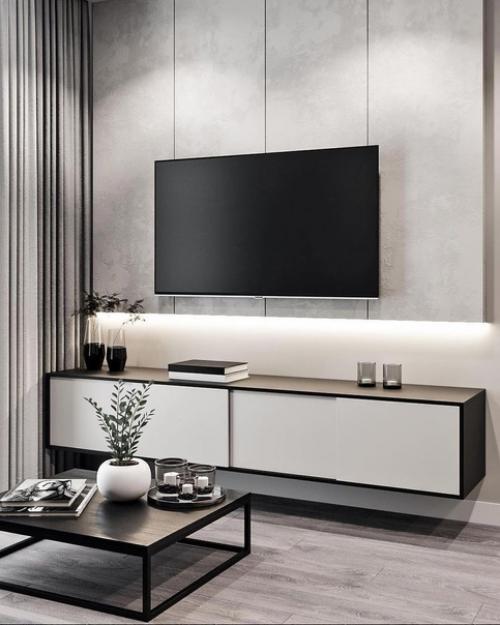 Оформление тв зоны в гостиной. 02