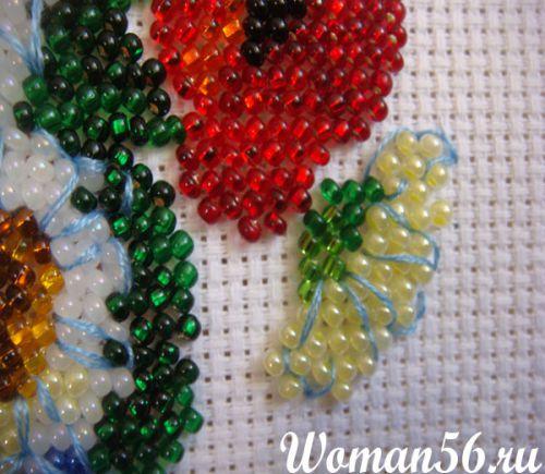 Как вышивать бисером цветочные картины - подробный мк. 08