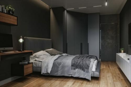 Не стоит бояться тёмных тонов в спальне - это именно то помещение, где можно делать максимально тёмный тон стен и мебели. 02