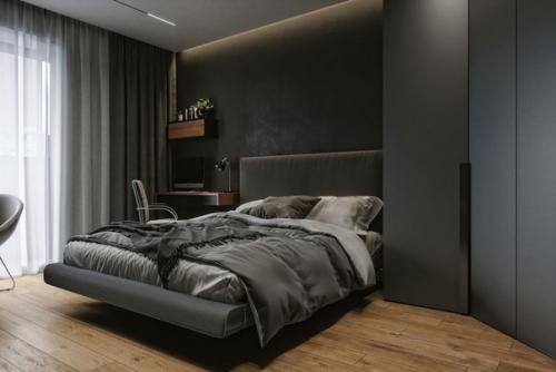 Не стоит бояться тёмных тонов в спальне - это именно то помещение, где можно делать максимально тёмный тон стен и мебели.